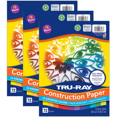 TRU-RAY Color Wheel Assortment, 12 Colors, 12 x 18in, 72 Sheets, PK3 P6577